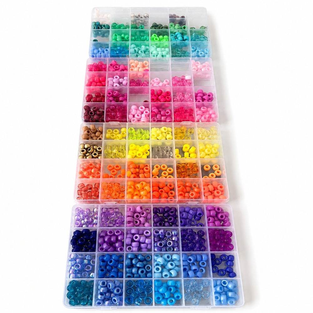 Pony Bead Lot 2000pc Sorted Rainbow 4-Case Organizer Kandi Jewelry Craft